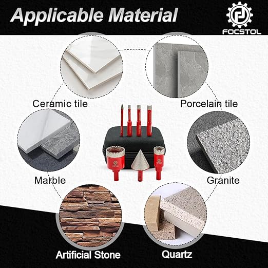 Conjunto de Brocas Diamantadas FOCSTOL – Kit 7 Peças para Cerâmica, Porcelanato, Mármore e Granito