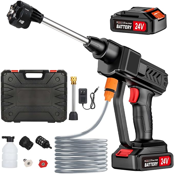 Lavadora de Alta Pressão Sem Fios – 260 PSI | Portátil | 2 Baterias | Bico 6-em-1 | Espuma | Para Carros, Jardim, Piscinas e Exterior