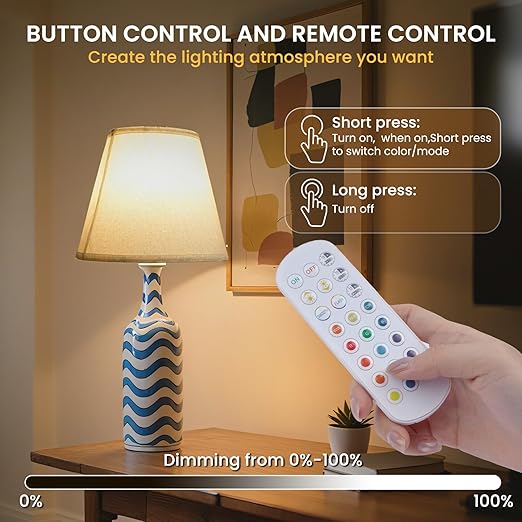 Candeeiro de Garrafa Sem Fios com Comando – LED RGB E27 Recarregável