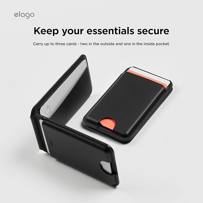Carteira Magnética elago em Pele Vegan para iPhone MagSafe – Porta-Cartões com Suporte Ajustável (Preto)