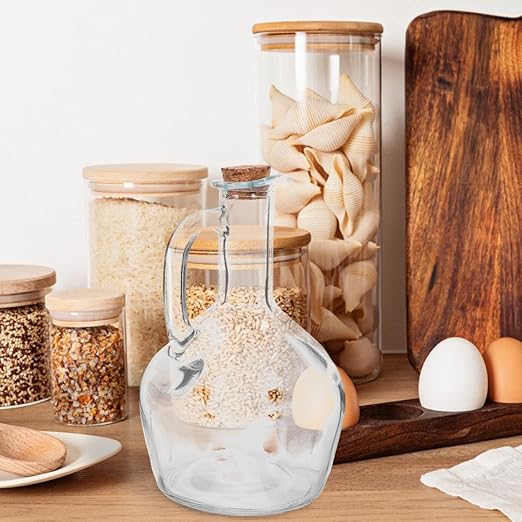 Dispensador de Azeite em Vidro 430 ml | Bule de Vinagre com Pegador e Tampa Doseadora à Prova de Fugas – Garrafa para Azeite/Vinagre/Outros