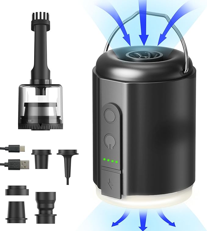 Bomba de Ar Elétrica, Aspirador e Lanterna Portátil Origem 5,2 kPa – Recarregável USB-C