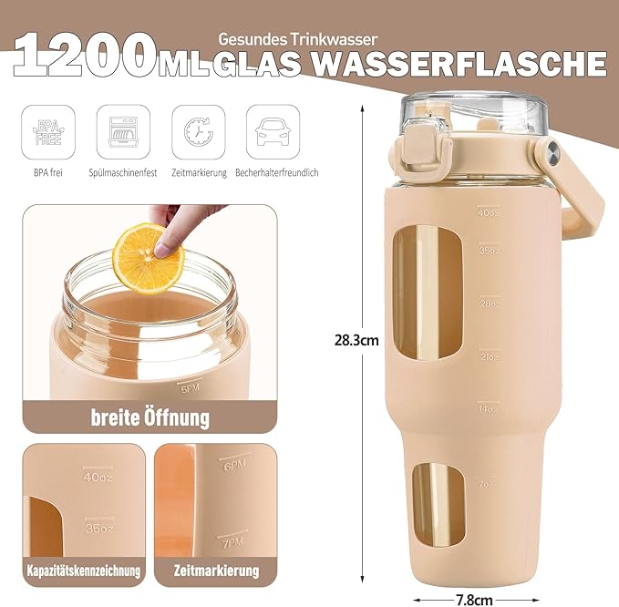 Garrafa de Vidro 1200 ml com Palhinha – HYDRAGLAZIC