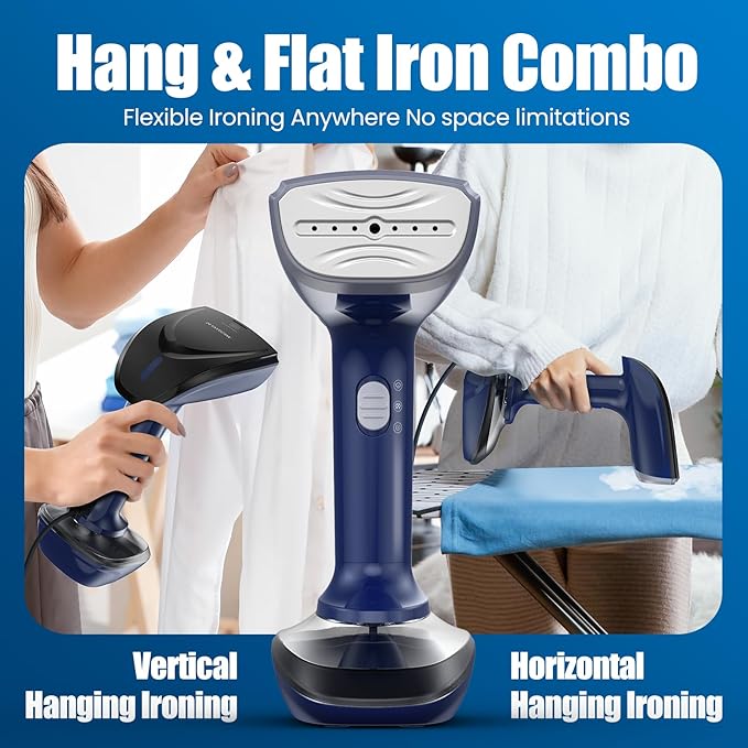 Ferro a Vapor 2-em-1 Steamer de Mão Potente NTAYDZSW 1800W – Azul