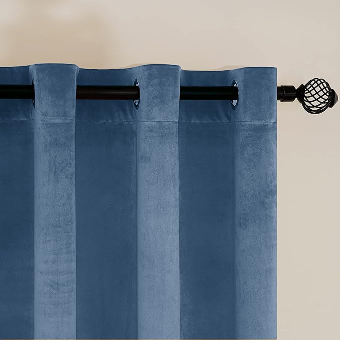 Cortinas Blackout em Veludo – 2 Painéis, 140 × 245 cm, Azul Pavão | Térmicas, Isoladoras, Ilhós Metálicos