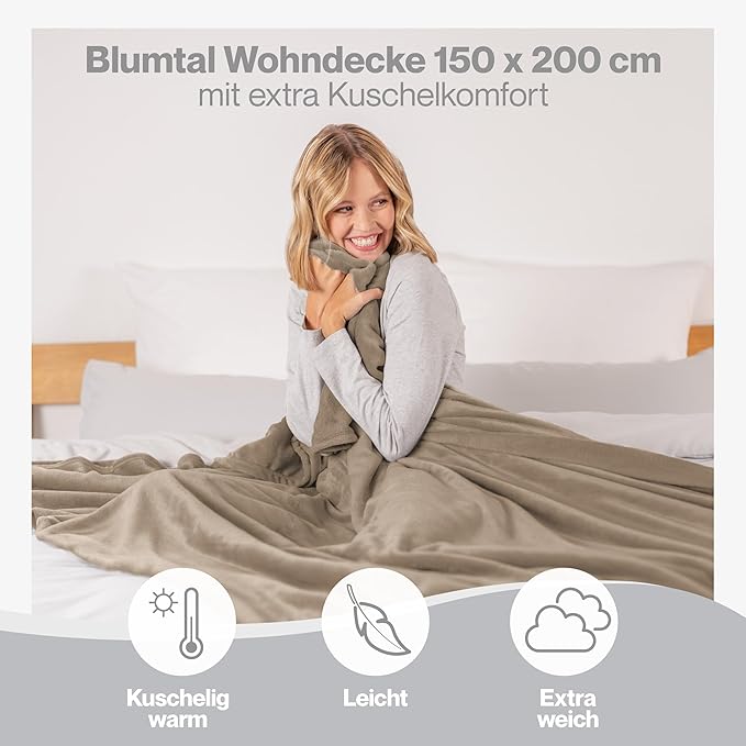 Manta Blumtal – 150 x 200 cm, Fleece Certificada Oeko-Tex, Taupe