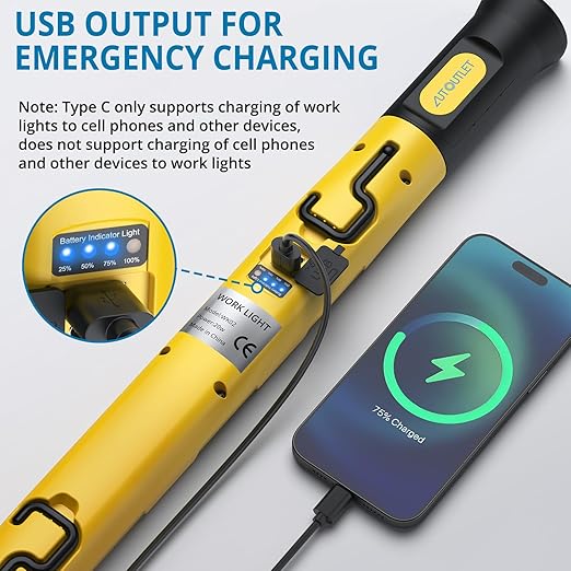 AUTOUTLET Candeeiro LED Recarregável 3000 Lúmenes, 3 Cores, Magnético 360° – Oficina, Garagem e Campismo, Amarelo