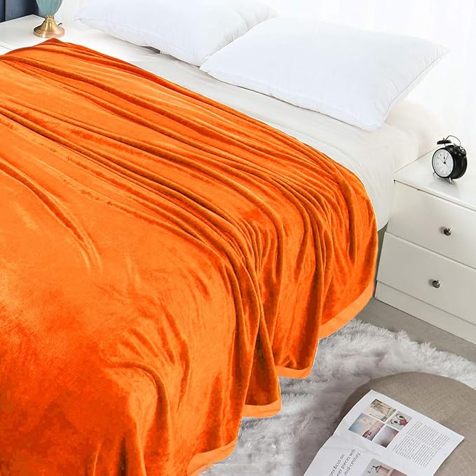 PICCOCASA Manta Reversível em Flanela Fleece – 100% Microfibra Suave, Leve, para Cama, Sofá, Cadeira ou Escritório – Laranja 170 x 230 cm