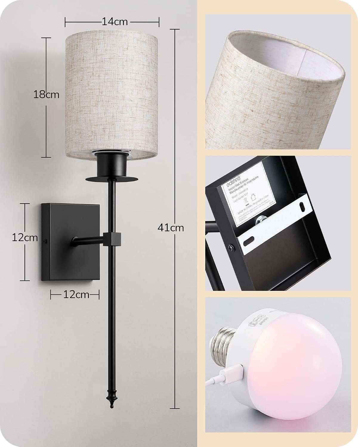 Conjunto de 2 Candeeiros de Parede LED Sem Fios EDISHINE
