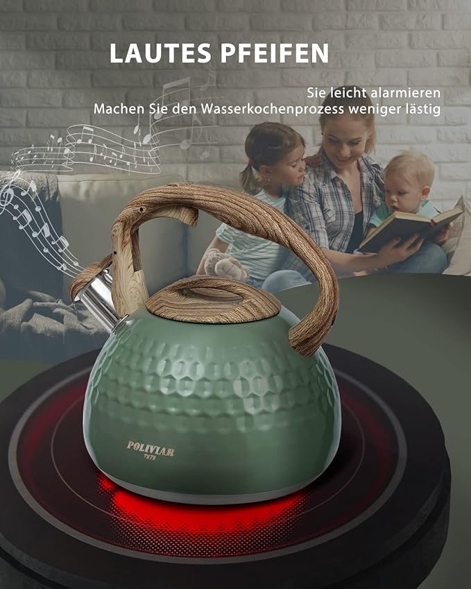 Chaleira com Apito em Aço Inoxidável POLIVIAR 7379 – 2,5L, Indução, Verde