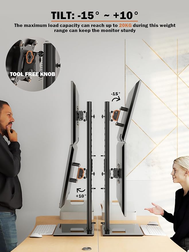 Suporte Vertical para 2 Monitores, Compatível com Ecrãs de 13” a 34”