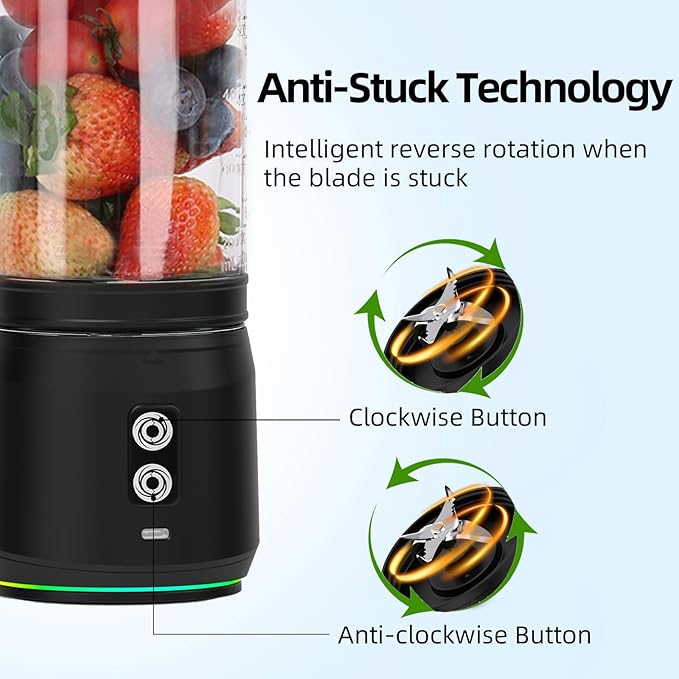 Liquidificadora Portátil DENOKIN 700 ml – Recarregável USB-C com 6 Lâminas em Aço Inox (Preto/Cinza)