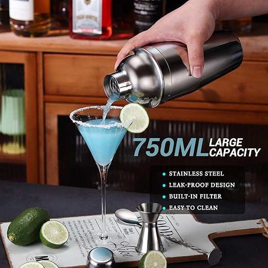 Kit de Cocktail 12 Peças - Prateado - Base em Bambu