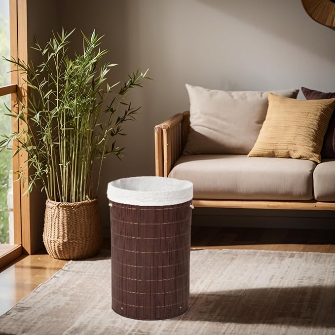 Cesto de Roupa em Bambu Castanho 🧺 – Dobrável, 58L