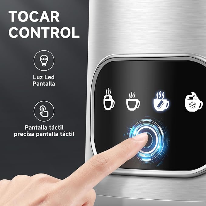 Espumador de Leite Elétrico AMZCHEF com Ecrã Tátil LED – Aço Inoxidável, Aquecimento por Indução 3D, Ideal para Chocolate Quente, Latte, Cappuccino e Mocha
