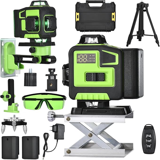 Laser de Linhas Cruzadas Geevorks 4D com 16 Linhas, Tripé Telescópico e 2 Baterias 2400 mAh