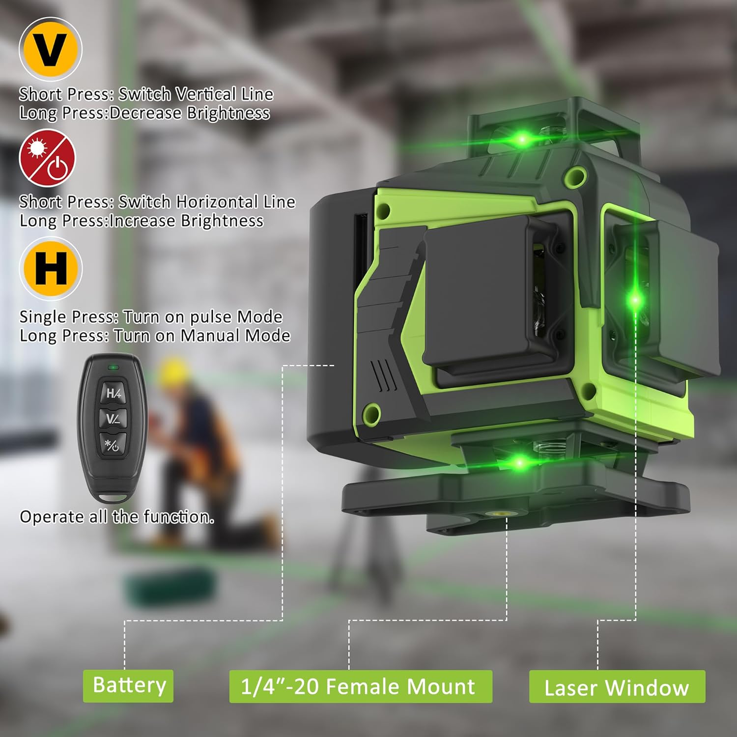 Nível Laser Vincona 4D 360° com 16 Linhas Verdes