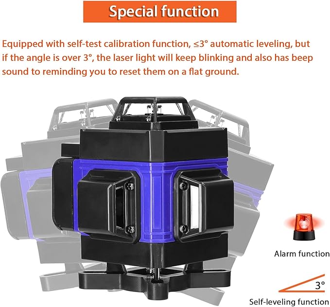 Nível Laser 4D 16 Linhas Verde – Auto Nivelante ±3°, 2 Baterias Recarregáveis