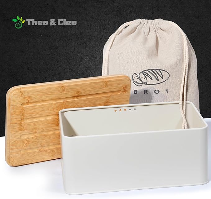 Caixa de Pão com Tábua de Corte Theo&Cleo – Ventilação Natural e Saco de Linho