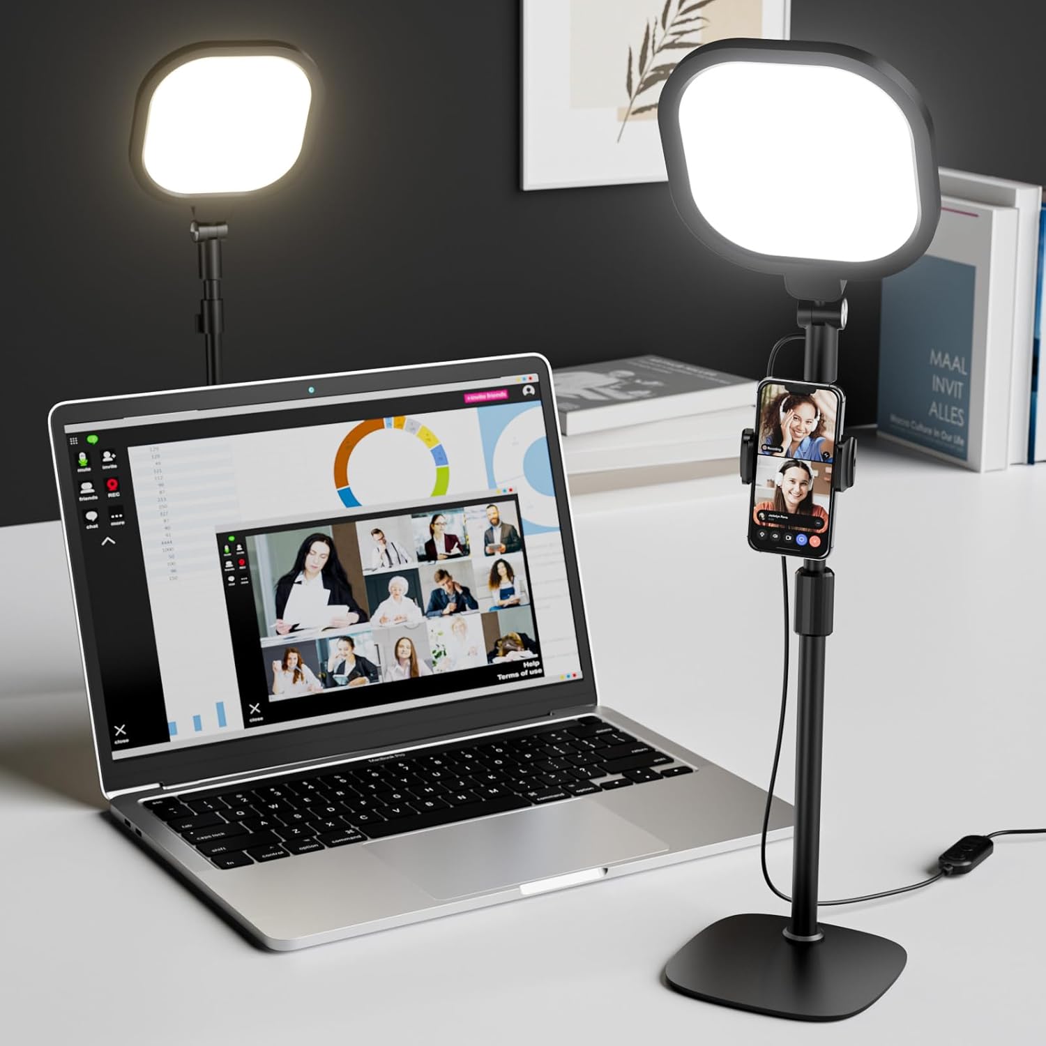 LitONES Lâmpada LED de Mesa com Tripé e Ring Light 3 Cores e 10 Níveis de Brilho