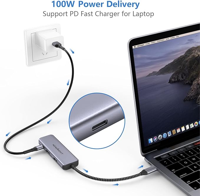 ub USB-C 4 em 1 com 2× HDMI 4K, 100W, Porta USB-A e Splitter para Monitores Duplos