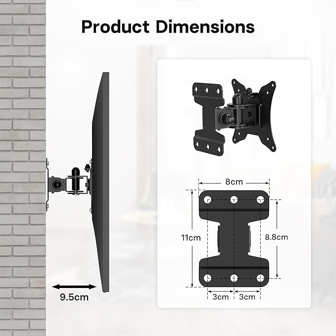 Suporte de Parede BONTEC para TV/Monitor – Ajustável e Inclinável, Compatível com 13” a 30”, Até 25 kg, VESA 75×75 / 100×100 mm