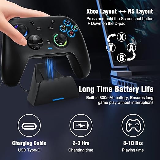 Comando Wireless DuLingKer para PC & Nintendo Switch com Base de Carregamento, Hall Effect, RGB e Botões Programáveis