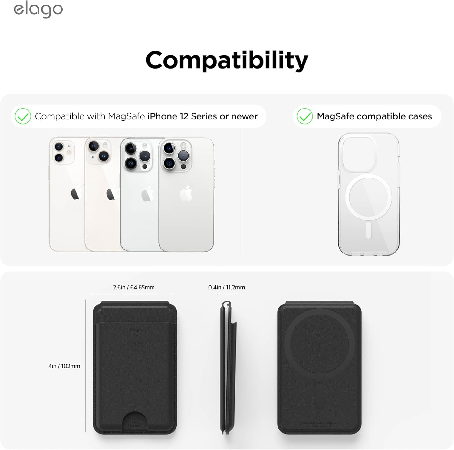 Carteira Magnética elago em Pele Vegan para iPhone MagSafe – Porta-Cartões com Suporte Ajustável (Preto)