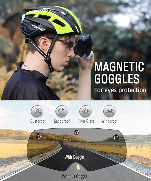Capacete de Ciclismo unisexo com Óculos Magnéticos Removíveis