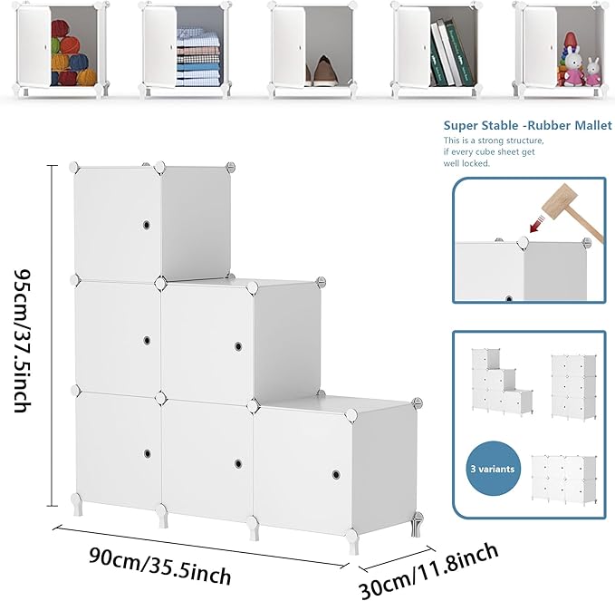 Módulo de Arrumação com 6 Cubos e Portas, Armário Modular Empilhável