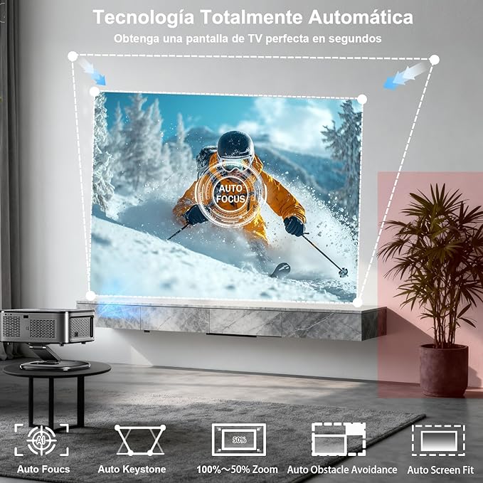 Projetor 4K XIWBSY com Google TV, 1500 ANSI, Suporte Giratório 360°, WiFi 6 e Bluetooth 5.3, Controle por Voz, Portátil