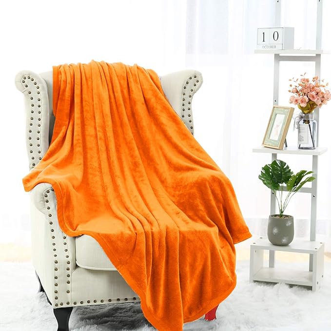 PICCOCASA Manta Reversível em Flanela Fleece – 100% Microfibra Suave, Leve, para Cama, Sofá, Cadeira ou Escritório – Laranja 170 x 230 cm