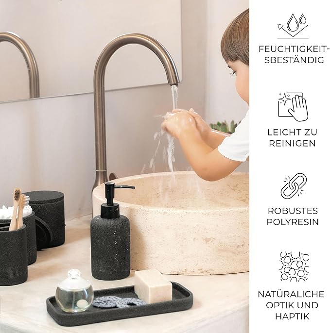 Conjunto de Casa de Banho 6 Peças em Resina Premium Efeito Mármore Preto
