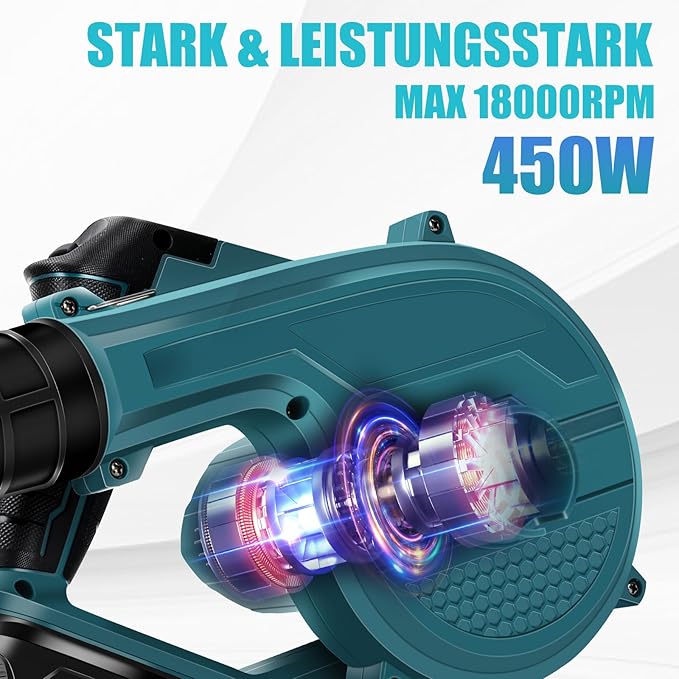 Soprador de Folhas a Bateria 354 km/h – Compatível com Makita 18V (Sem Bateria nem Carregador)