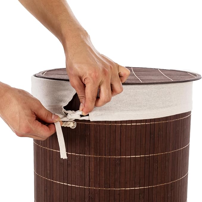Cesto de Roupa em Bambu Castanho 🧺 – Dobrável, 58L