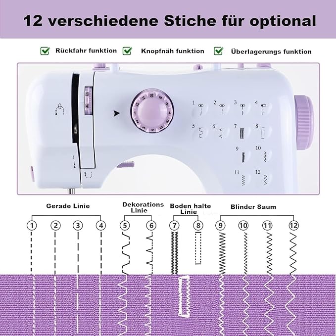 Máquina de Costura MEGLE FHSM-505 com Pedal e 12 Pontos