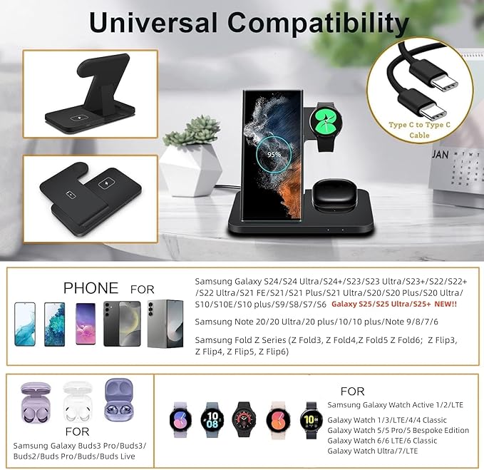 Carregador Wireless 3 em 1 Dobrável PDKUAI – Samsung Galaxy, Watch e Buds (15W)