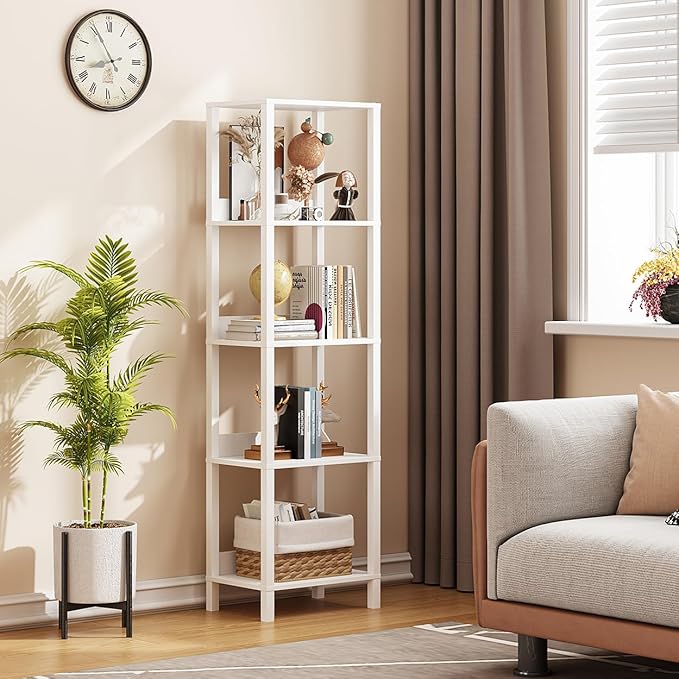 Estante de 5 Níveis Branco– Prateleiras Modernas para Sala, Escritório ou Quarto