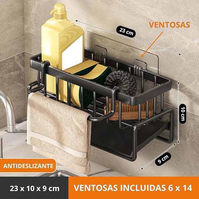 Organizador de Lava-loiça em Aço Carbono – Suporte com Ventosas Antiderrapantes