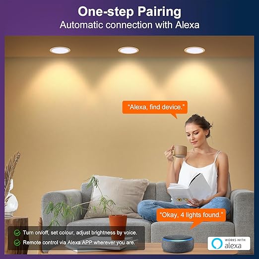 Conjunto 4 Focos LED Embutidos DUSKTEC RGB + Branco Quente/Frio 7W – Compatível com Alexa, Regulável 2700K–6000K