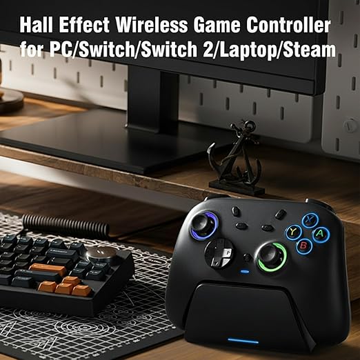 Comando Wireless DuLingKer para PC & Nintendo Switch com Base de Carregamento, Hall Effect, RGB e Botões Programáveis