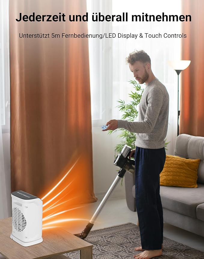 Aquecedor Cerâmico PTC Primevolve 1800W – Oscilante com Comando e Temporizador 12h