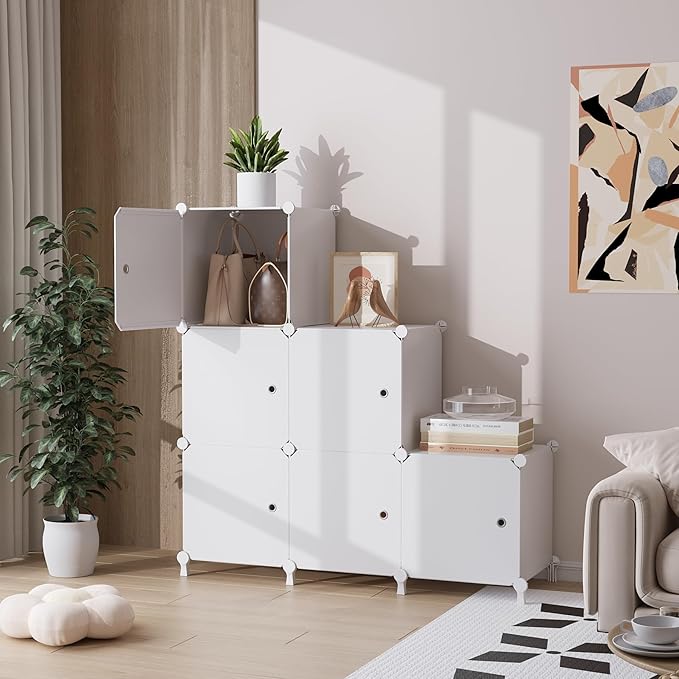 Módulo de Arrumação com 6 Cubos e Portas, Armário Modular Empilhável