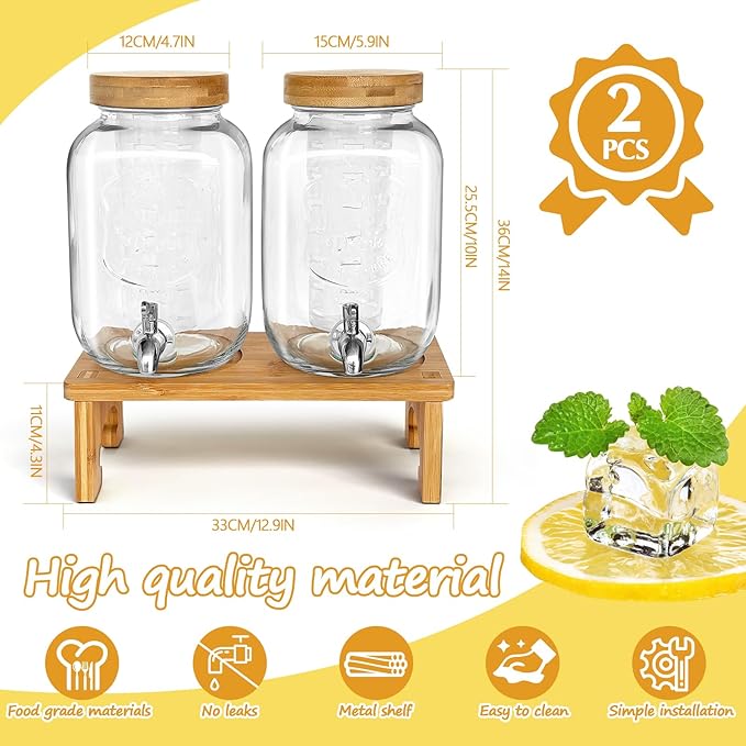 Dispensador de Bebidas em Vidro com Suporte – 2 x 4L