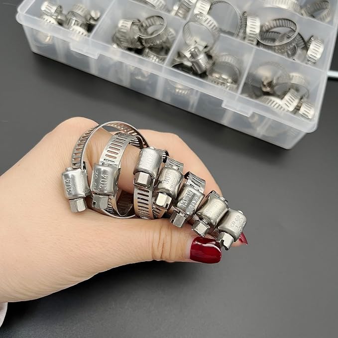 Conjunto de 60 Abraçadeiras Ajustáveis em Aço Inoxidável (8–38 mm)