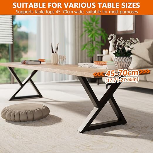 Homtone – Pés de Mesa Metálicos Industriais em Aço (Conjunto de 2) – Estrutura em X | 40 x 45 cm