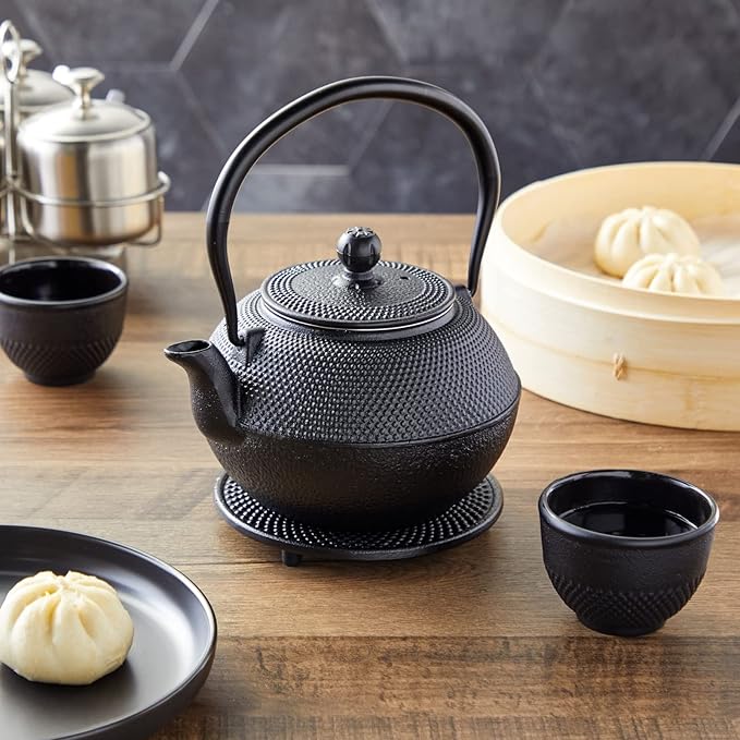 Conjunto de Chaleira Bule Tetsubin Japonesa com 2 Xícaras e Infusor de Chá (Chaleira de 1200 ml com Infusor) - Preto
