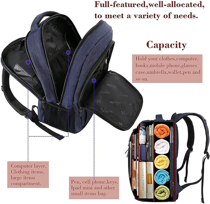 MATEIN Mochila Escolar 15,6” com Porta USB | Mochila para Portátil | Bolsa para Homem e Rapaz | Ideal para Escola, Trabalho e Viagens – Azul
