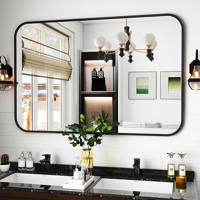 Espelho de Parede Retangular Koonmi 75x122 cm – Moldura Preta Minimalista