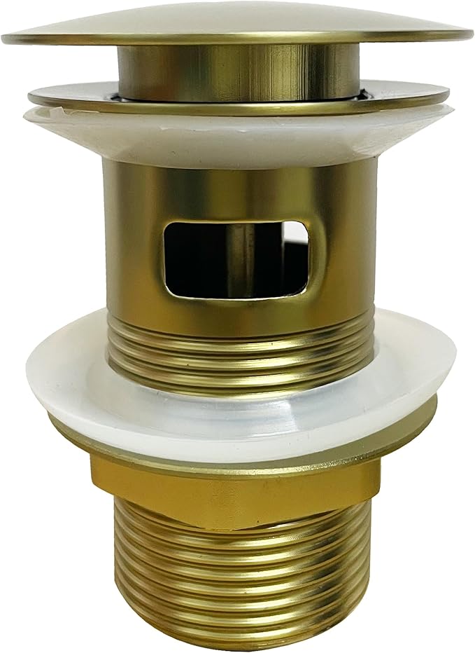 Válvula de Dreno Universal com Sistema Pop-Up e Função de Extravasamento, Encaixe 1 1/4” para Lavatórios, Núcleo em Latão, Cor Dourada
